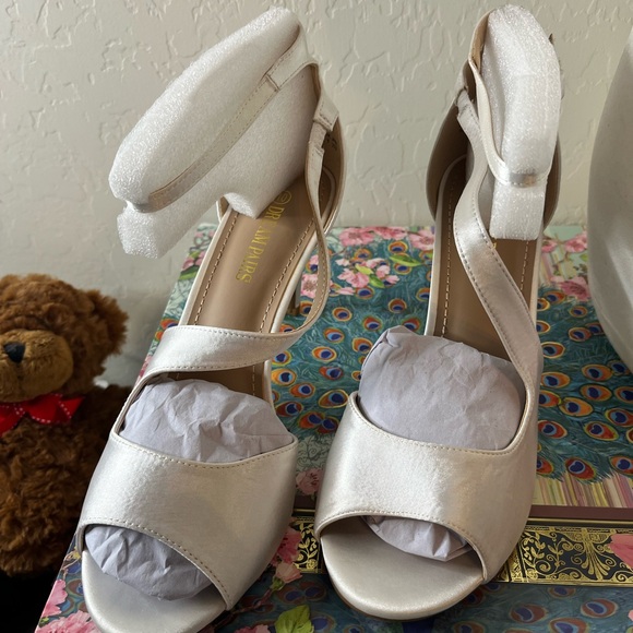 Shoes - Women's Ivory Satin Strappy Heels